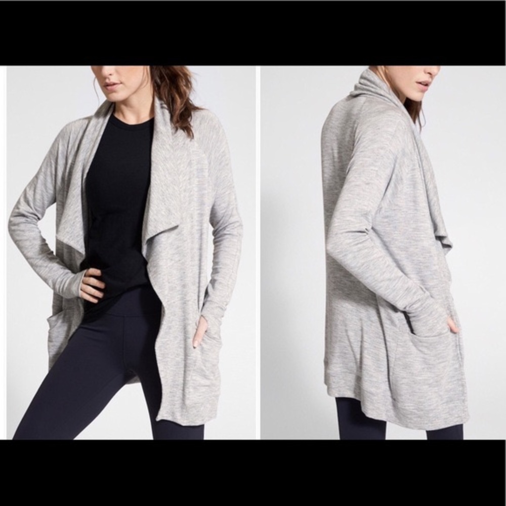 Athleta studio wrap drape cardigan sweater in grey